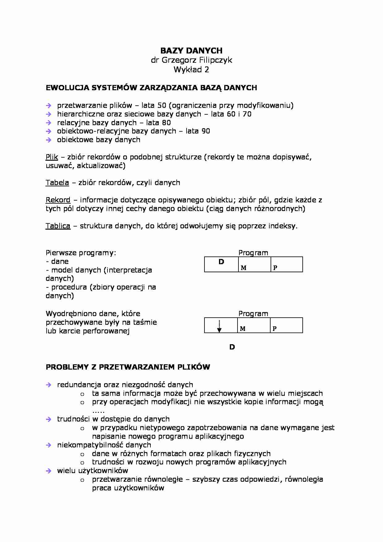 Wykład - ewolucja systemów zarządzania bazą danych - strona 1