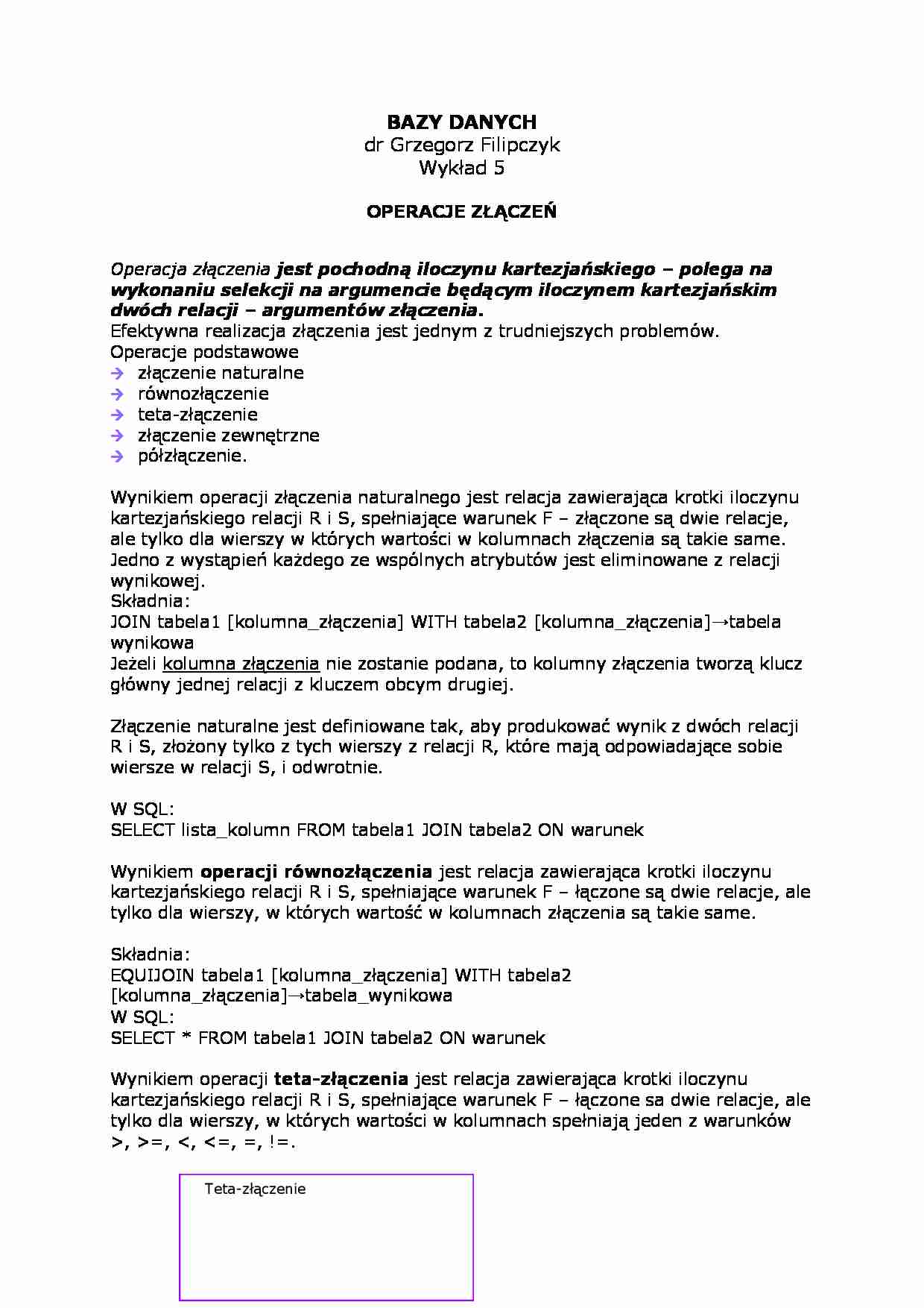 Wykład - operacje złączeń - strona 1