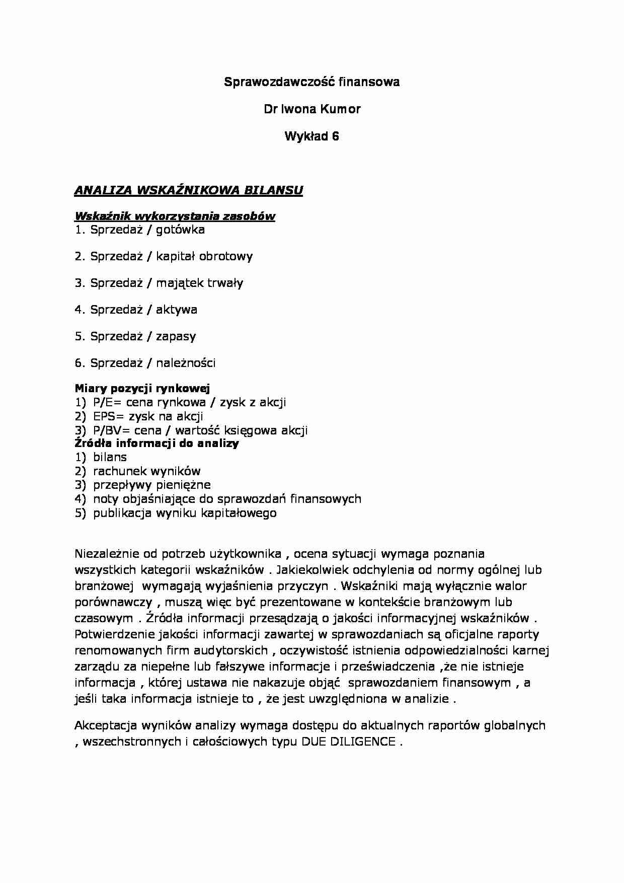 Wykład - analiza wskaźnikowa bilansu - strona 1