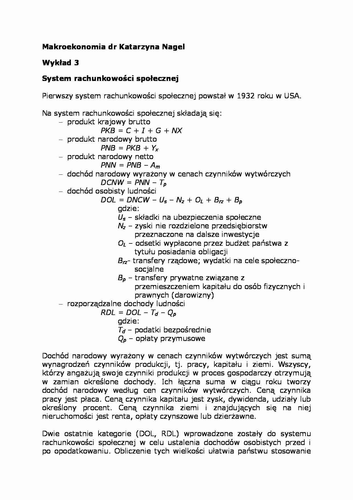 Wykład - System rachunkowości społecznej - strona 1
