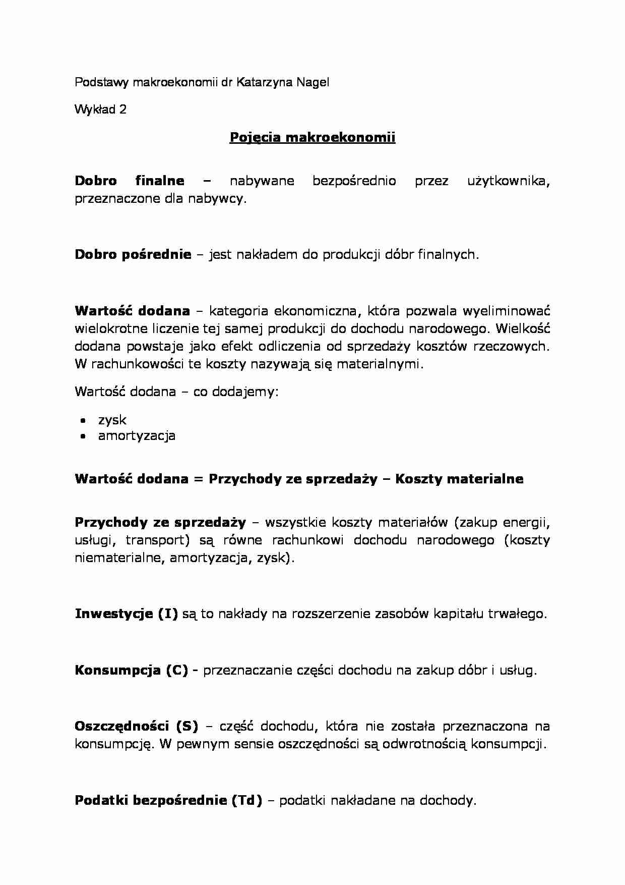 Wykład - Pojęcia makroekonomii - strona 1