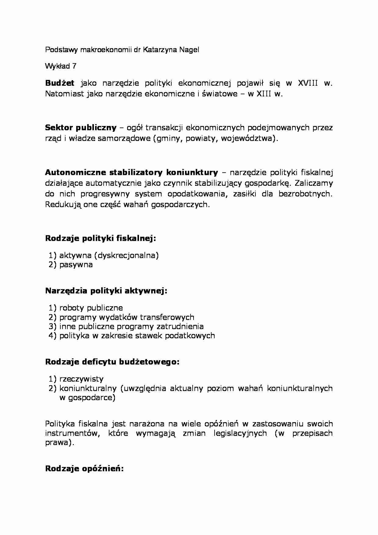 Wykład - Budżet jako narzędzie polityki ekonomicznej  - strona 1