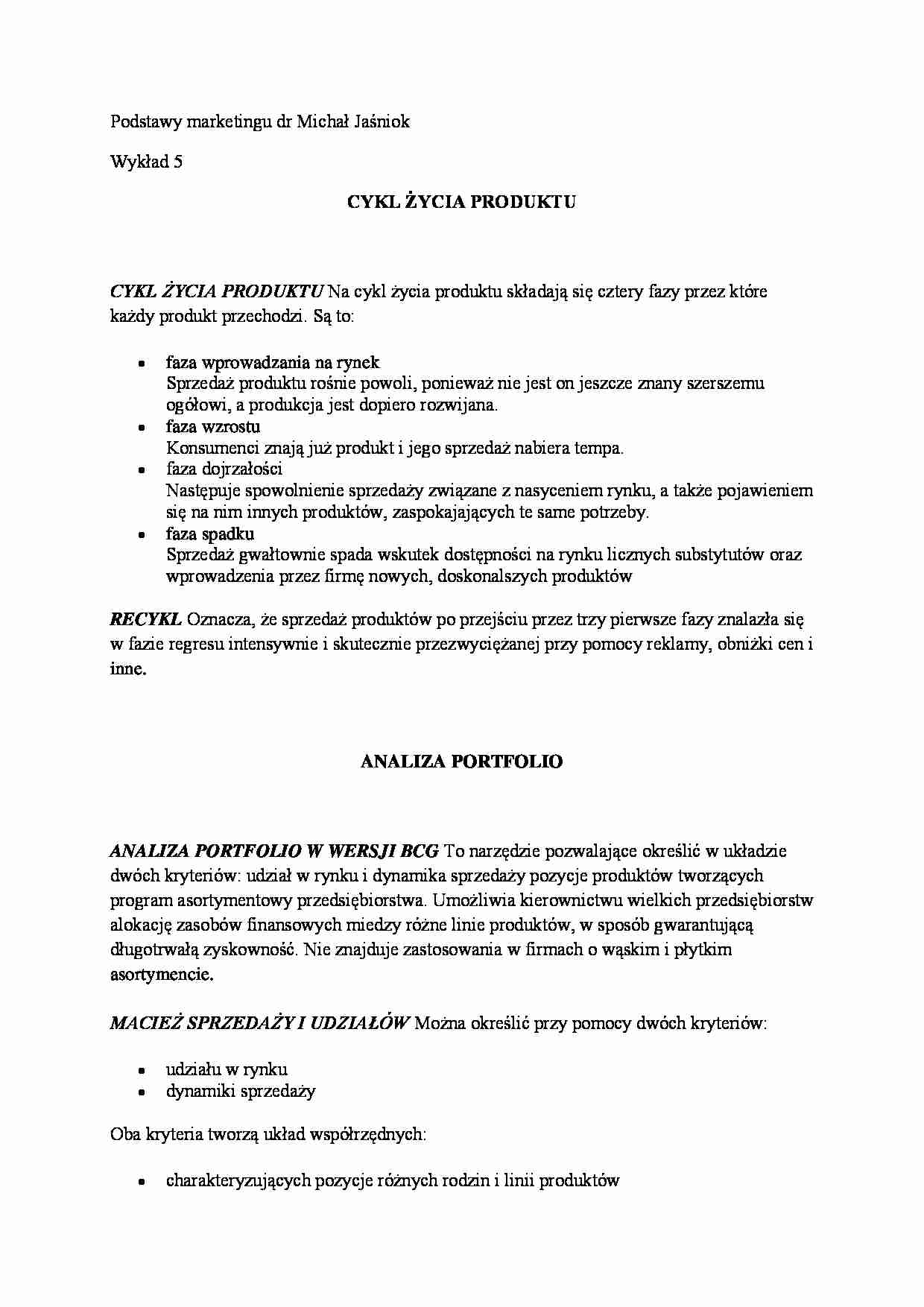 Wykład - cykl życia produktu - strona 1