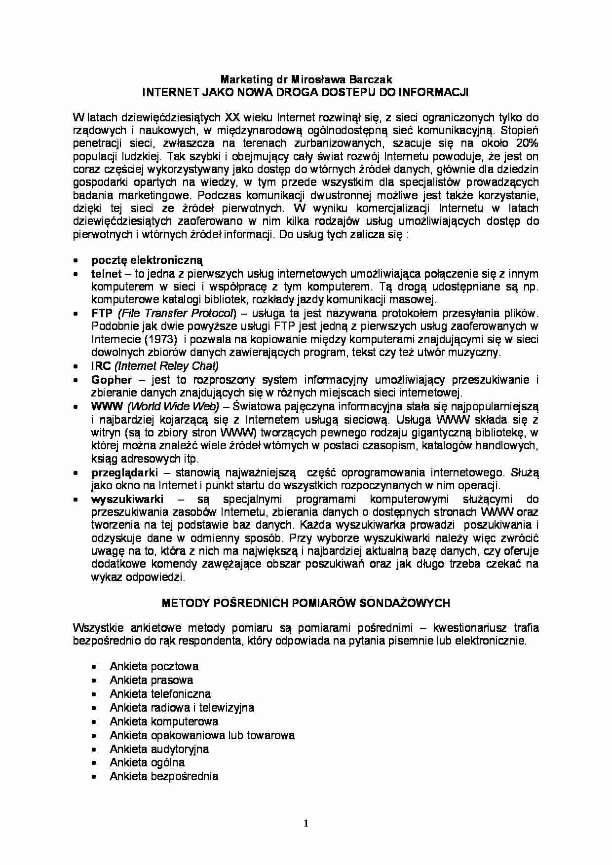 Internet jako nowa droga dostępu do informacji - wykład - strona 1