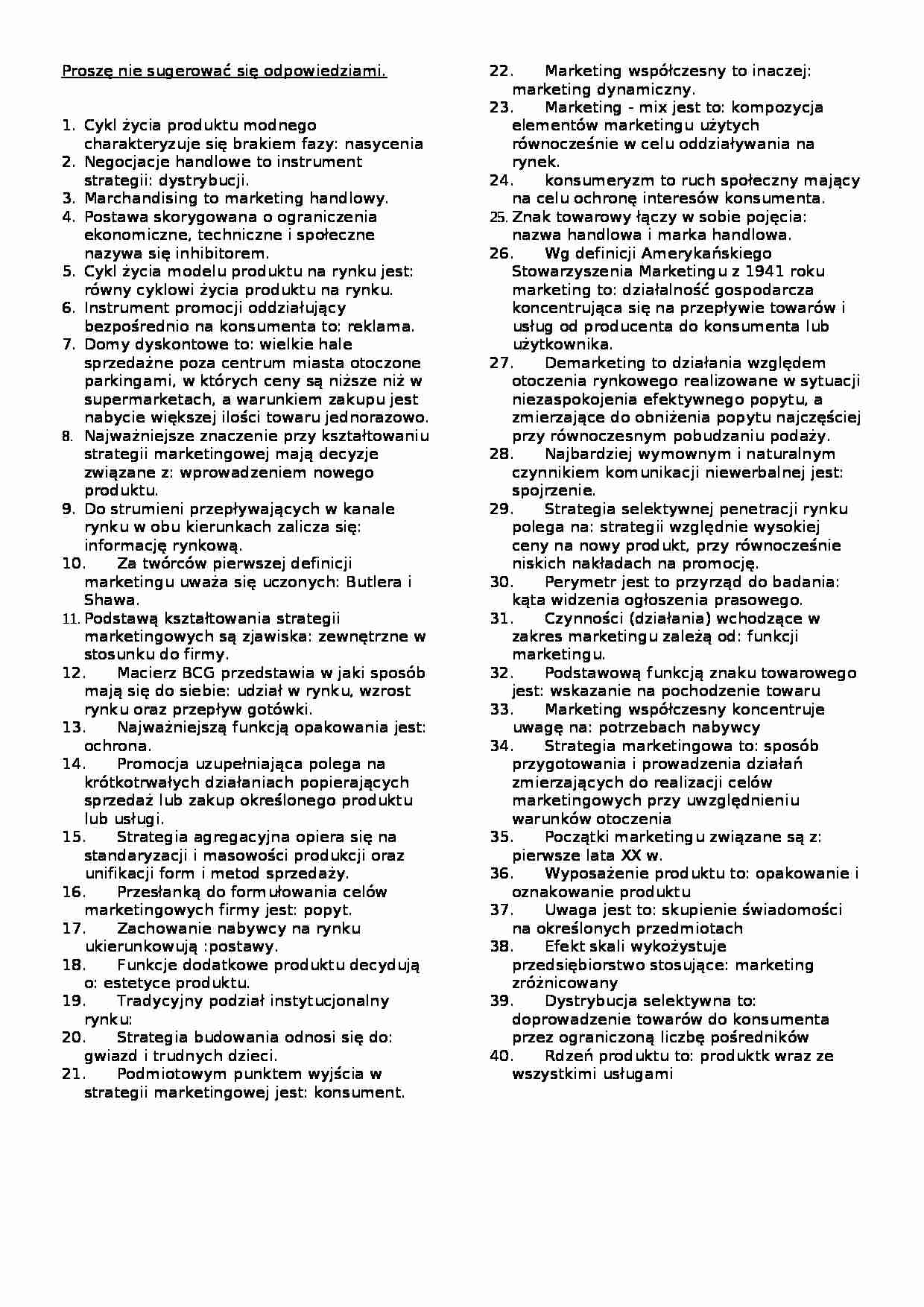 Pytania testowe z odpowiedziami z egzaminu - strona 1