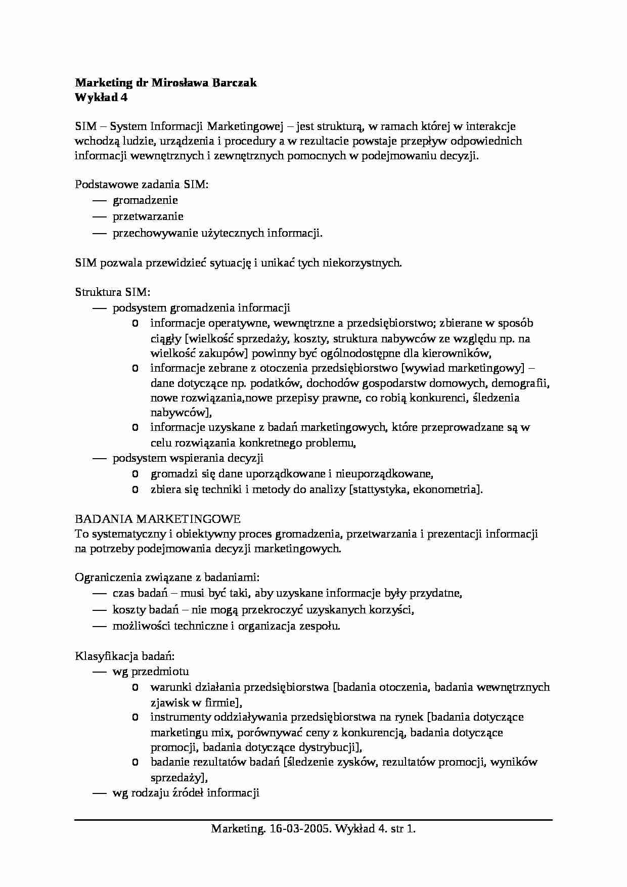 Wykład - System Informacji Marketingowej - strona 1