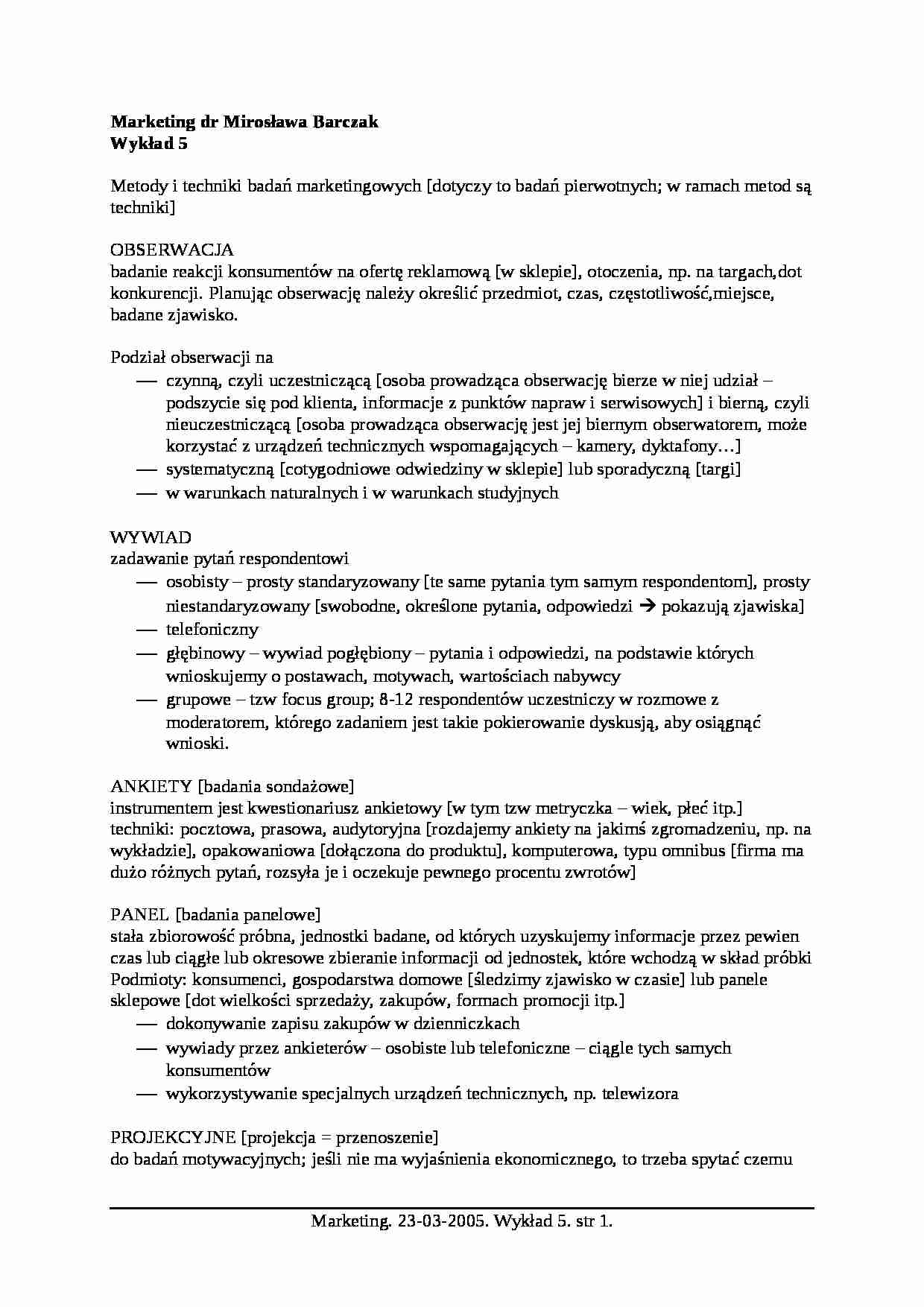 Wykład - Metody i techniki badań marketingowych - strona 1