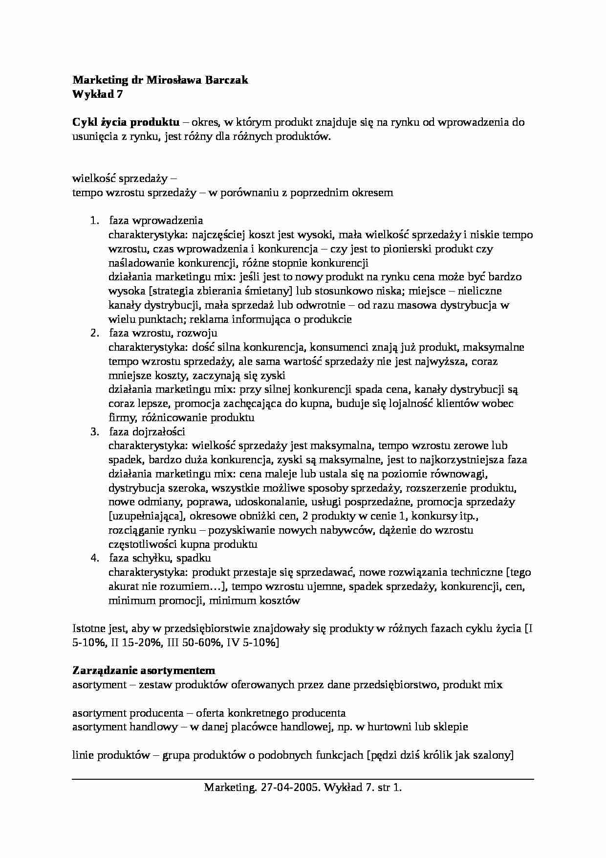 Wykład - Cykl życia produktu - strona 1