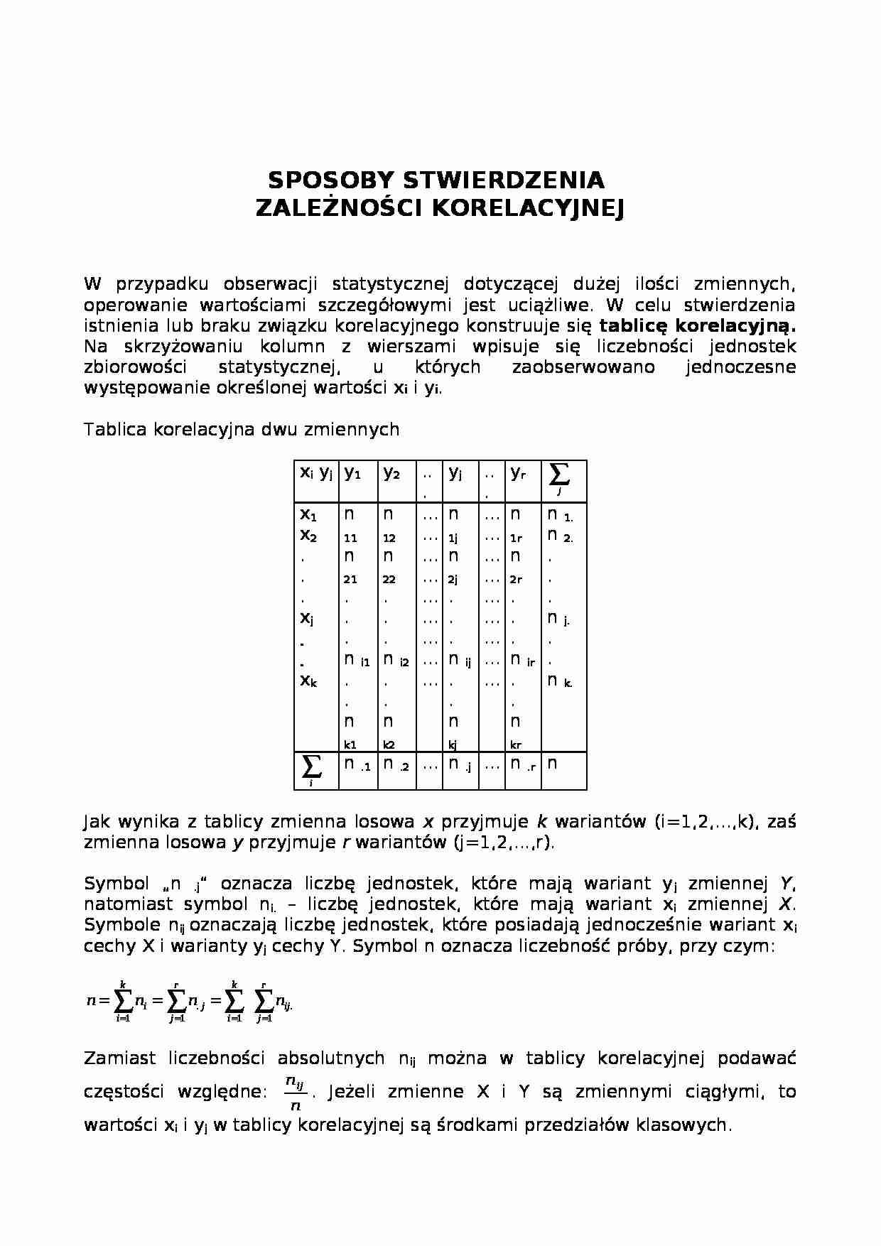 Wykład - sposoby stwierdzania zależności korelacyjnej - strona 1