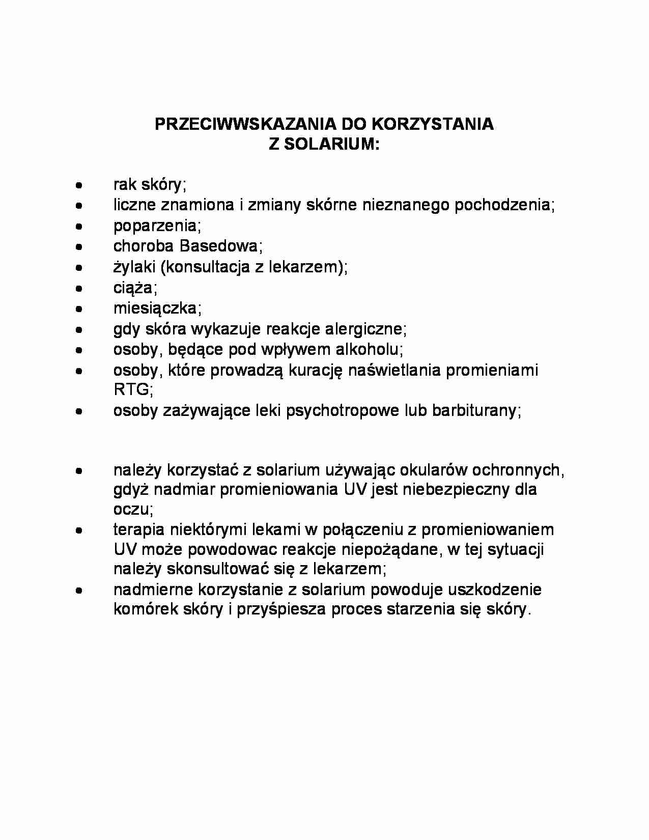 PRZECIWWSKAZANIA DO KORZYSTANIA z SOLARIUM wykład - strona 1