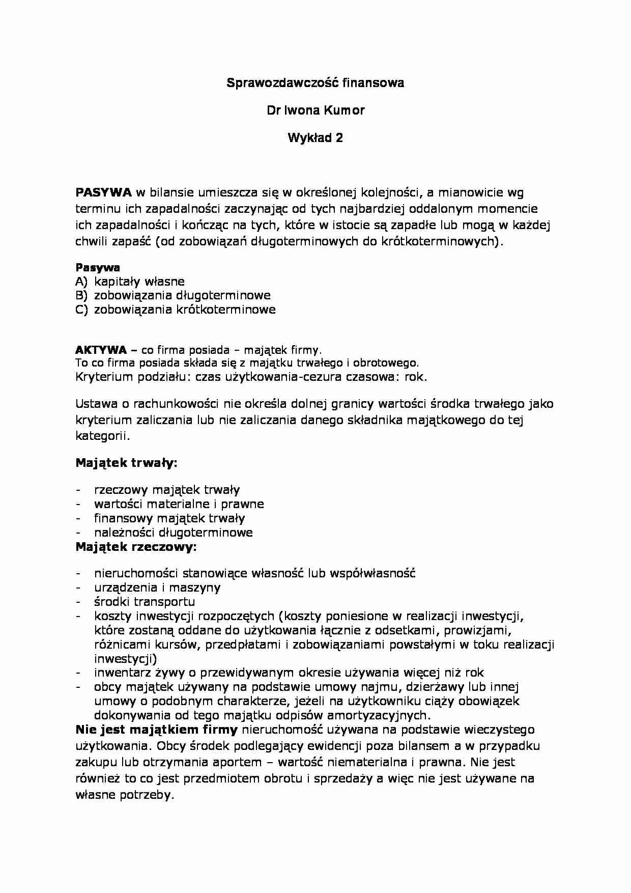 Wykład - Sprawozdawczość finansowa - strona 1