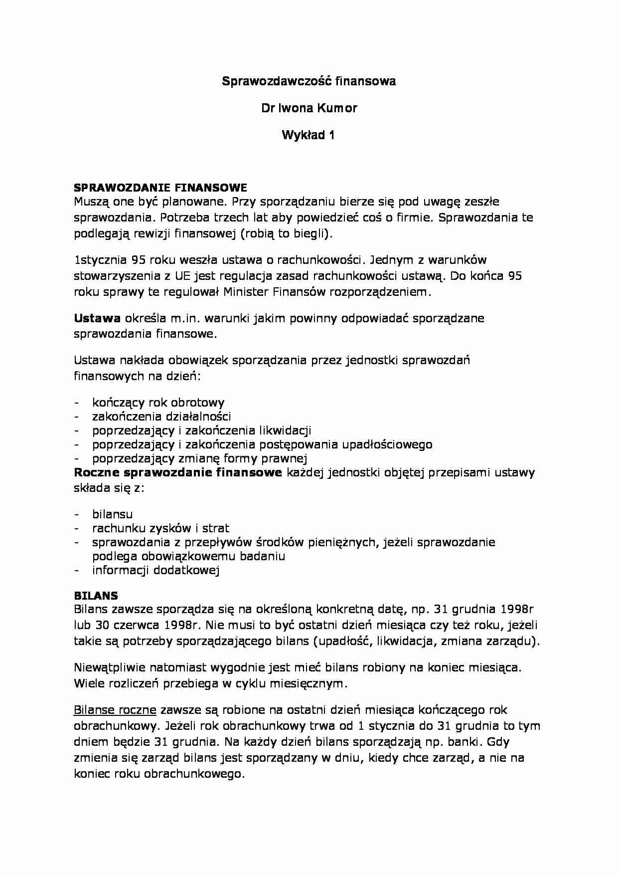Wykład - sprawozdanie finansowe - strona 1