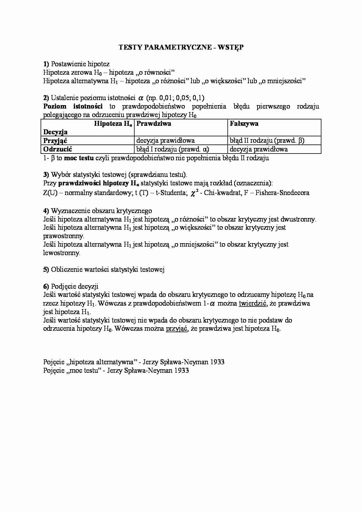 Testy parametryczne - wykład - strona 1