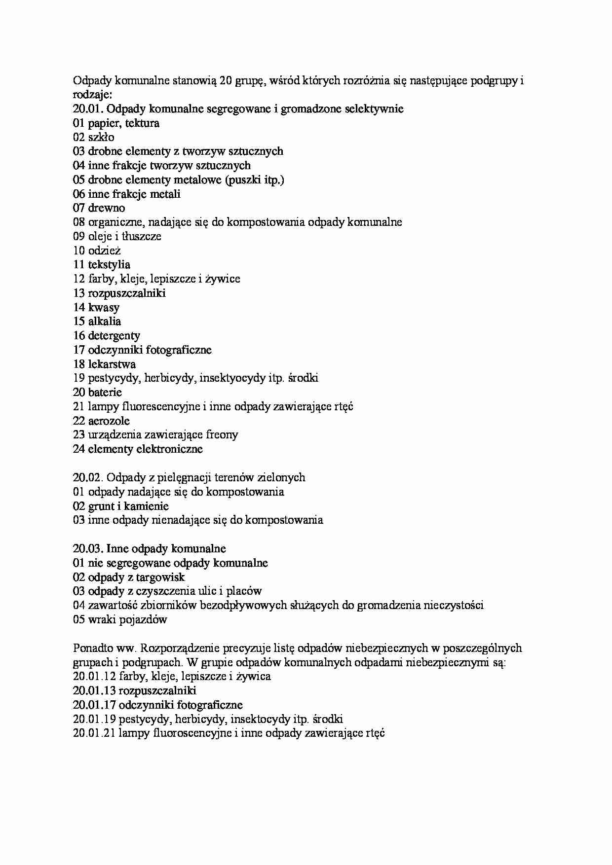 podział odpadów komunlanych, WYKLAD - strona 1