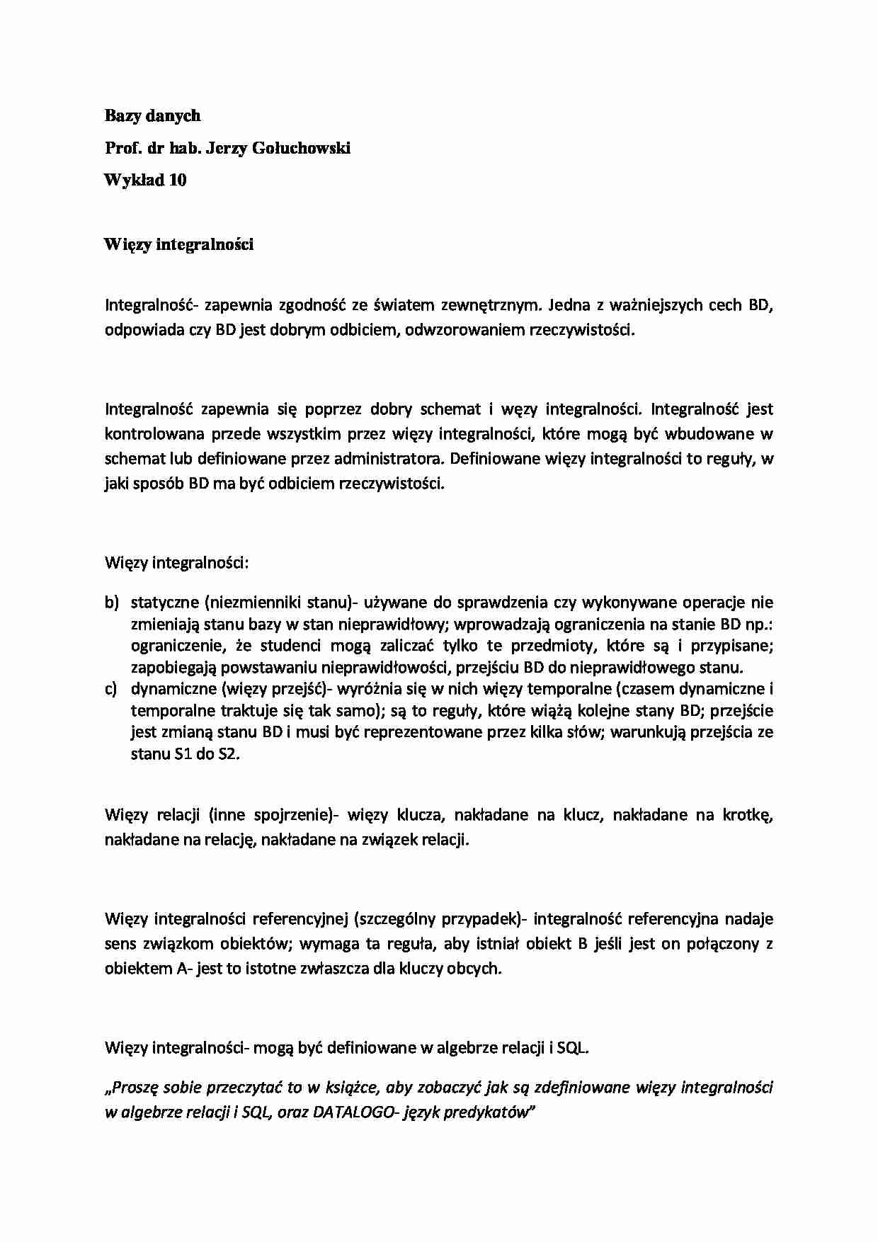 Wykład - Więzy integralności - strona 1