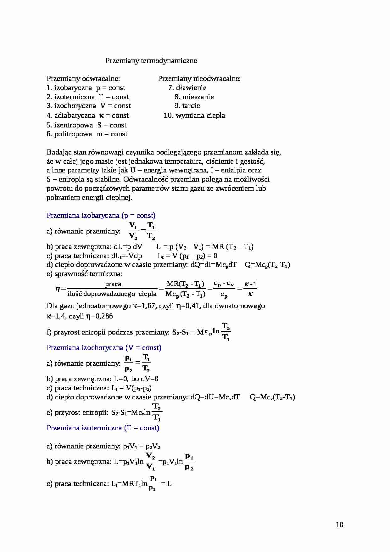 Przemiany termodynamiczne, Ćwiczenia - strona 1
