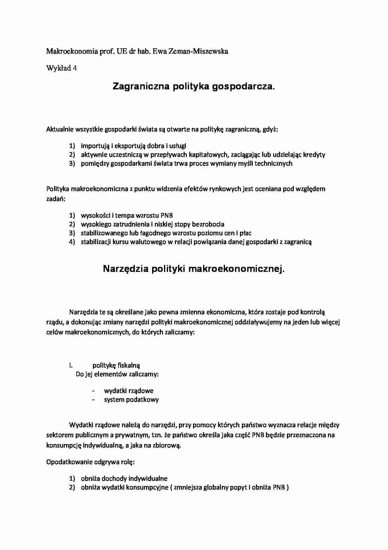 Wykład - Zagraniczna polityka gospodarcza - strona 1