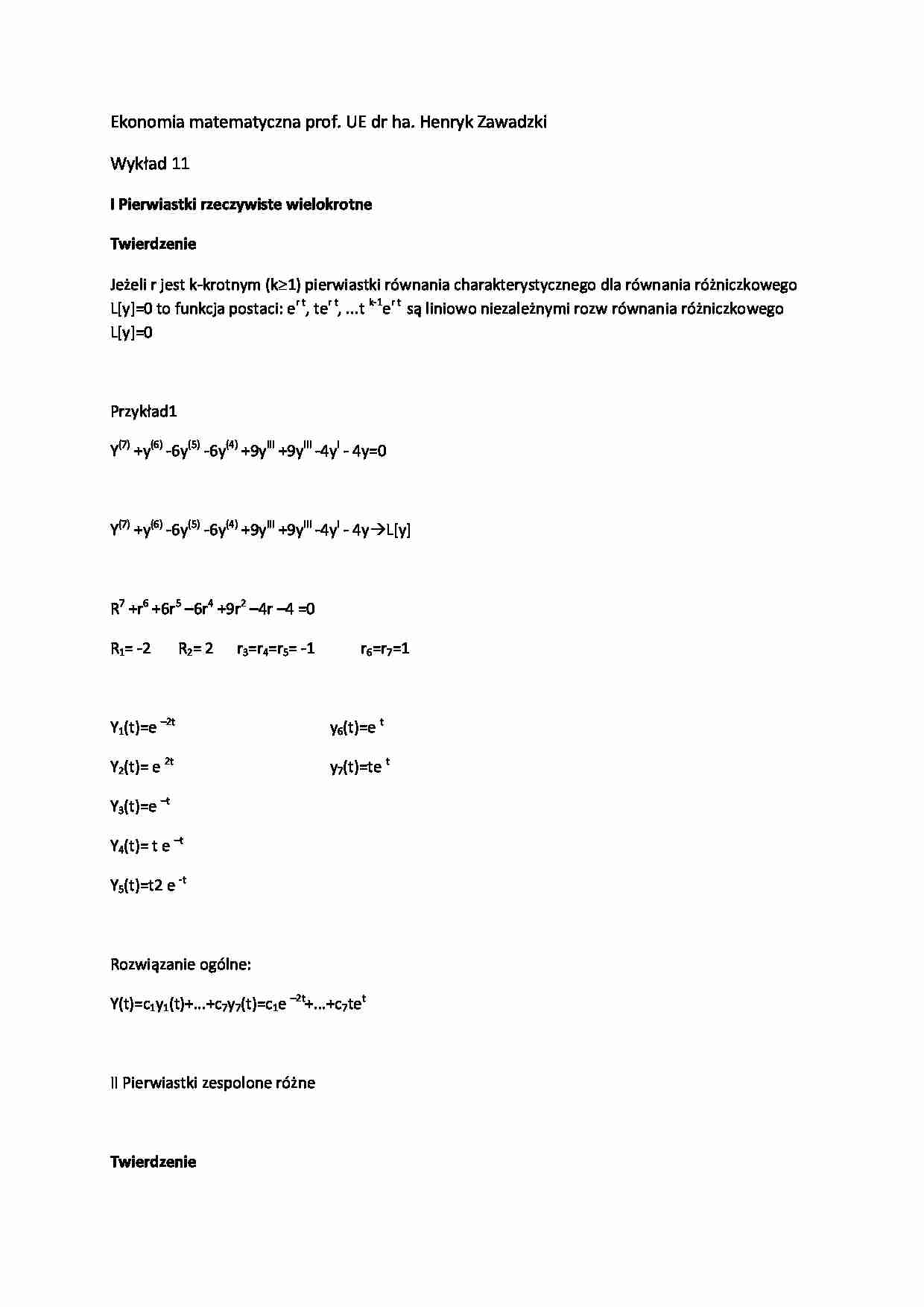 Wykład - Pierwiastki rzeczywiste wielokrotne - strona 1