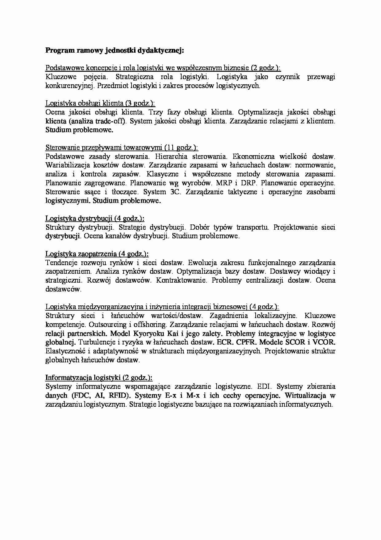 Program ramowy jednostki dydaktycznej- opracowanie - strona 1