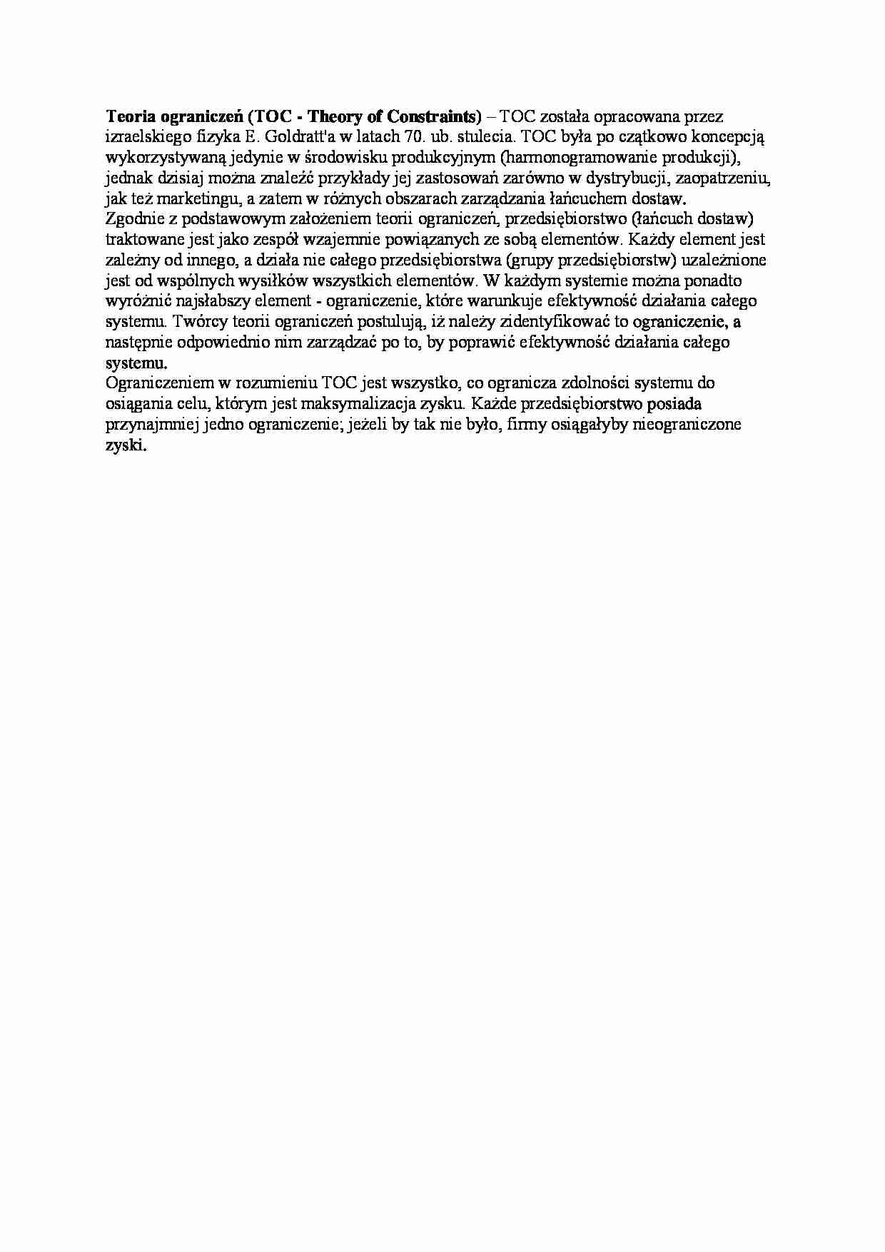 Teoria ograniczeń- opracowanie - strona 1