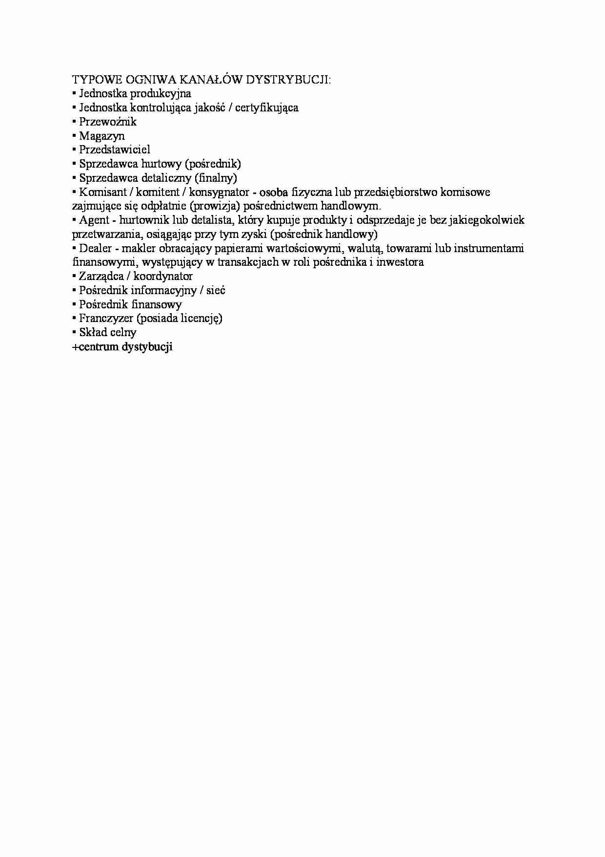 Typowe ogniwa kanałów dystrybucji- opracowanie - strona 1