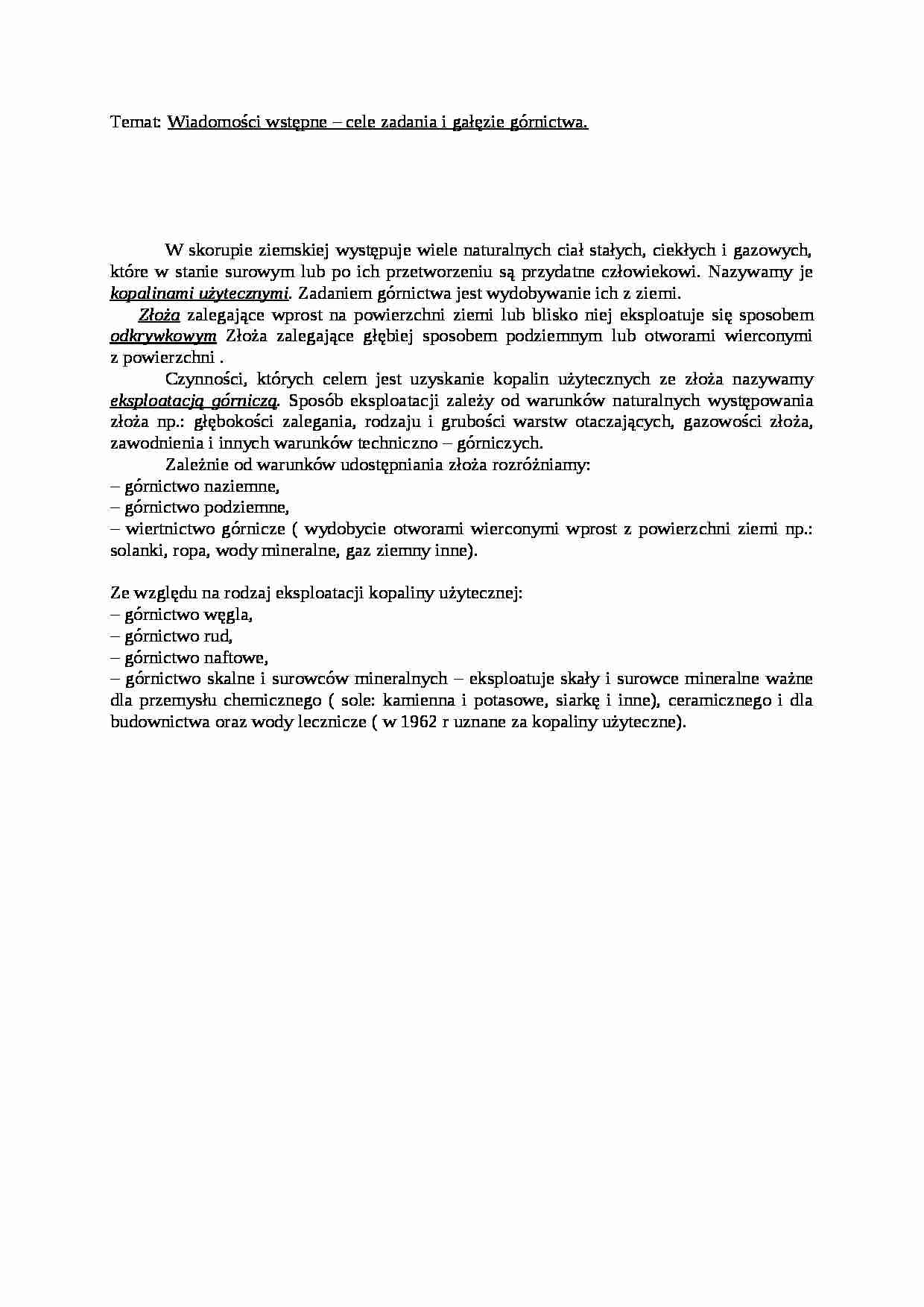 Cele i zadania gónictwa - wykład - strona 1