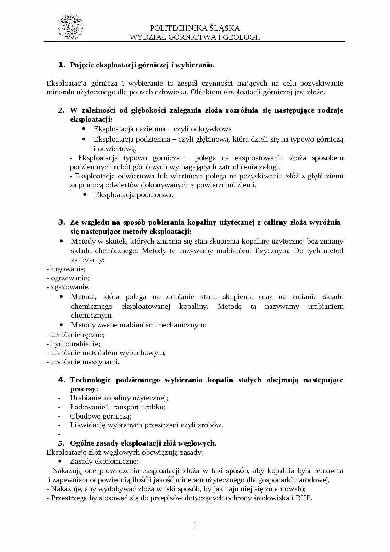 Sprawozdanie - eksploatacja złóż - strona 1