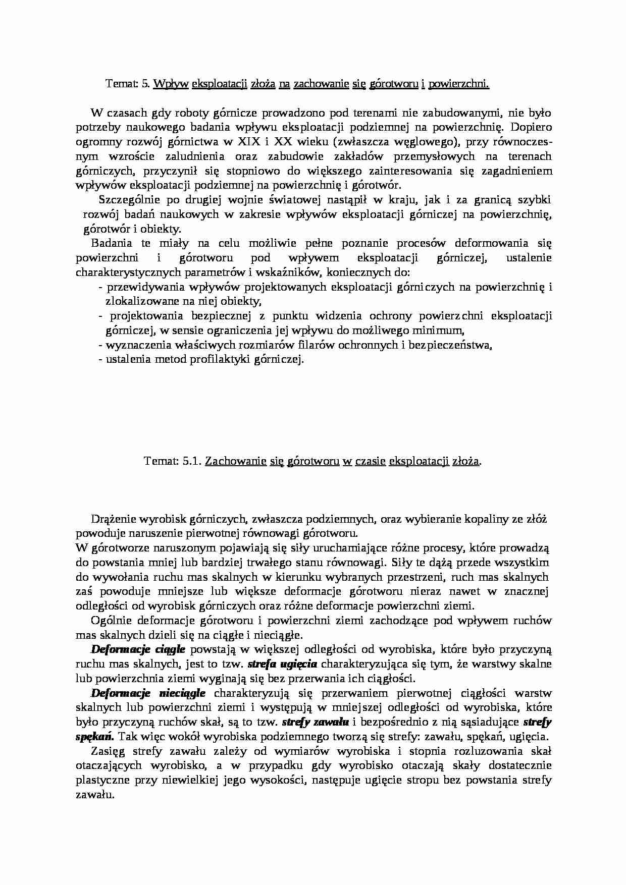 Wpływ eksploataacji na zachowanie się górotworu - wykład - strona 1