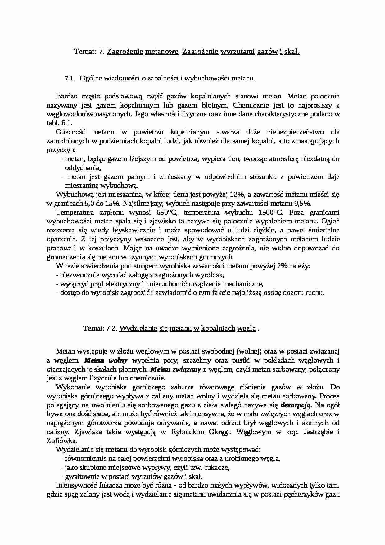 Zagrożenie metanowe i wyrzutami gazów i skał - wykład - strona 1