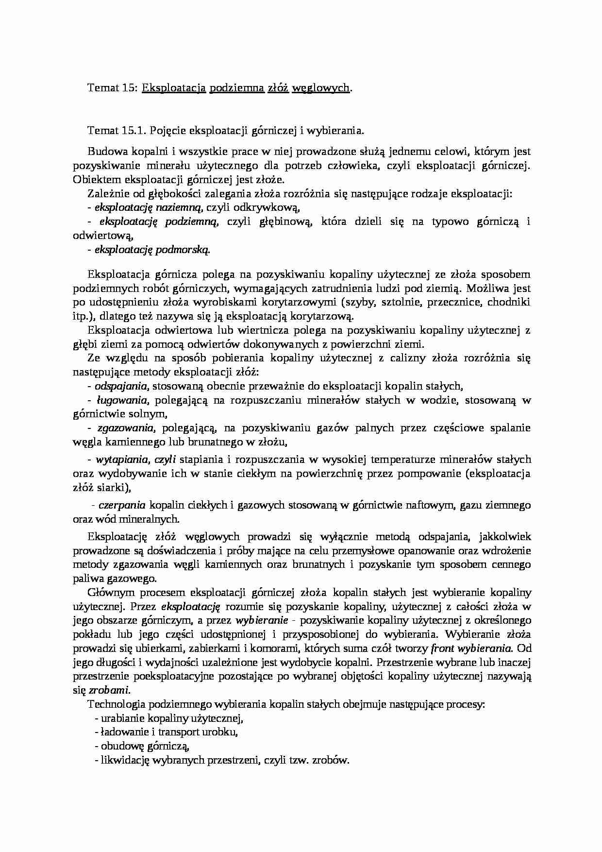 Zasady eksploatacji złóż - wykład - strona 1