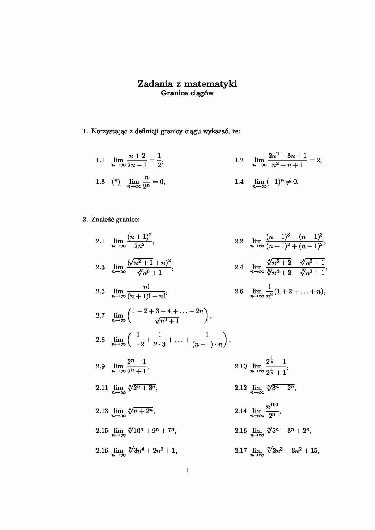 Granice ciągów - wykład - strona 1
