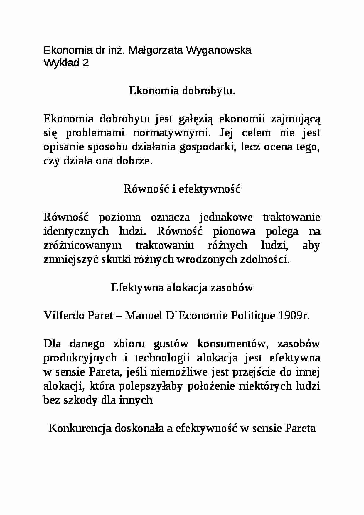 Ekonomia dobrobytu - wykład - strona 1