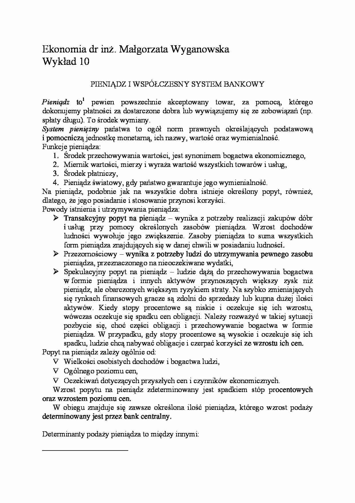 Pieniądz i wspólczesny system bankowy - wykład - strona 1