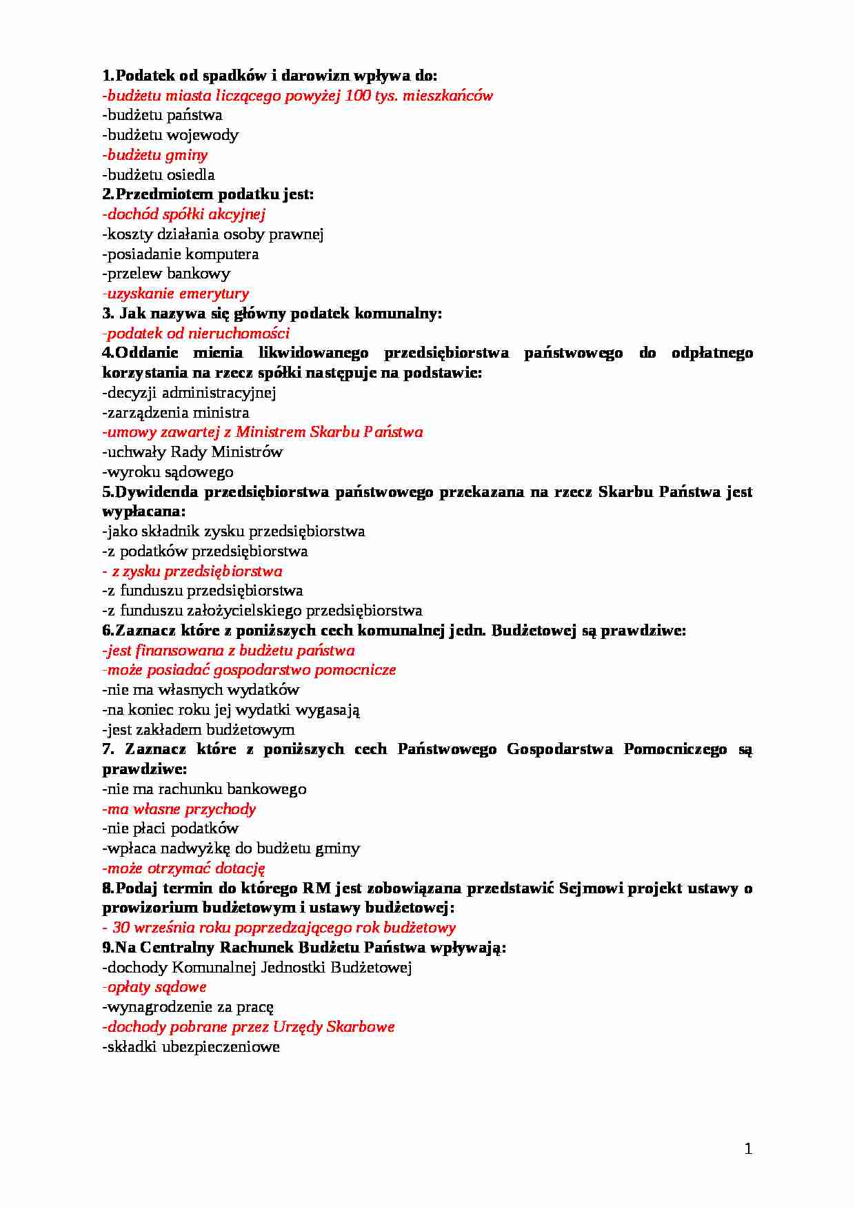 Finanse publiczne - Centralny Rachunek Budżetu Państwa - strona 1