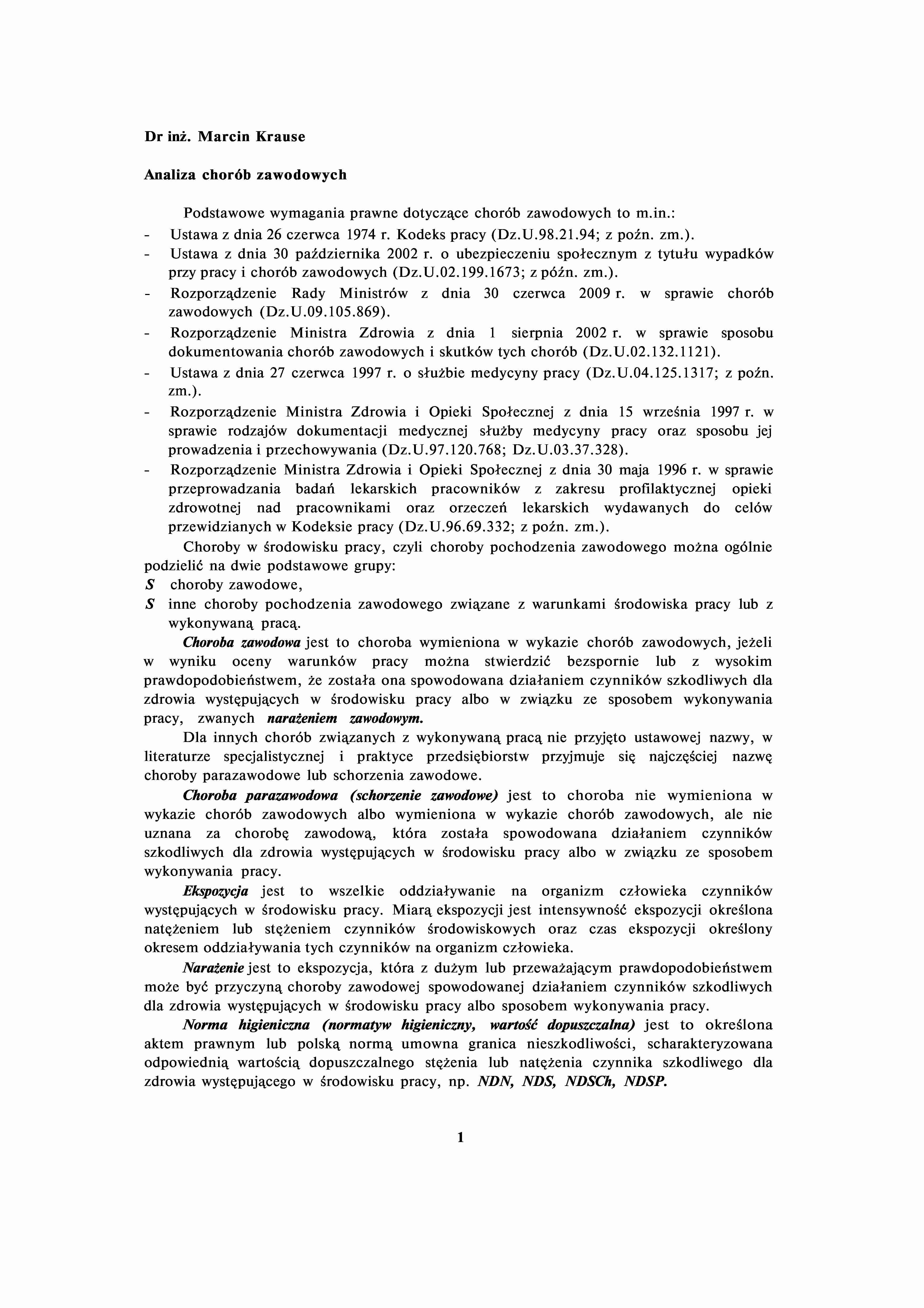 Wykład - Analiza chorób zawodowych - strona 1