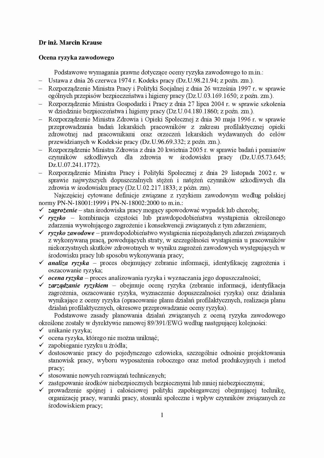 Wykład - Ocena ryzyka zawodowego - strona 1