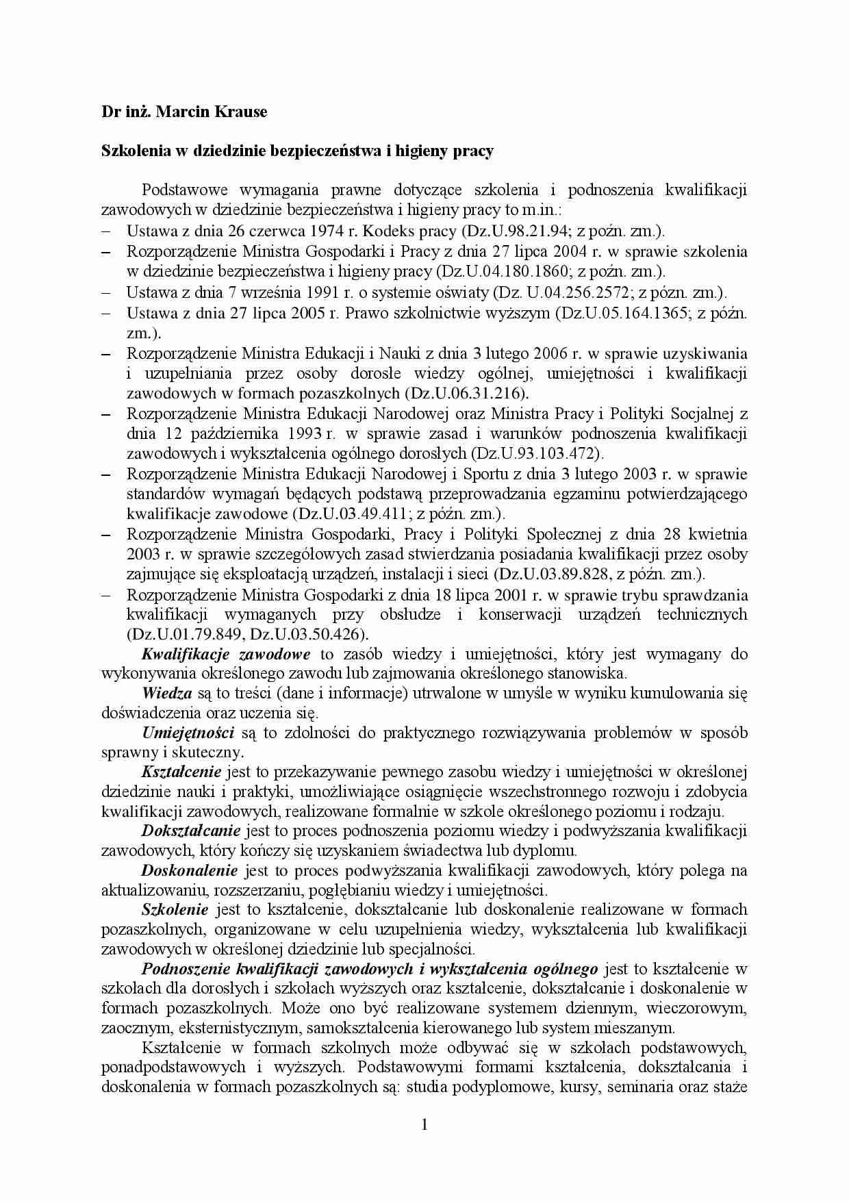 Wykład - Szkolenia w dziedzinie bezpieczeństwa i higieny pracy - strona 1