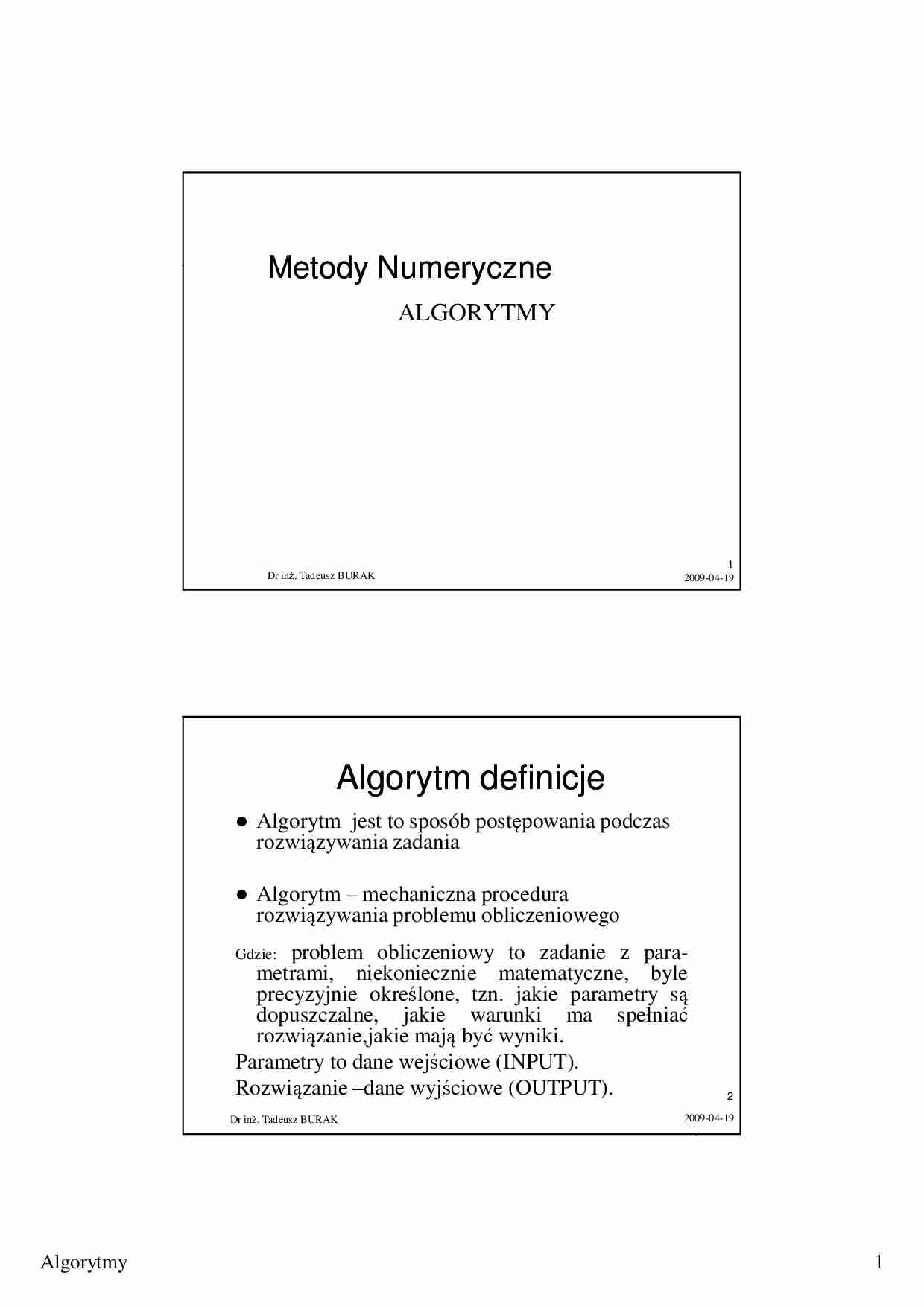 Wykład - definicje algorytmów - strona 1