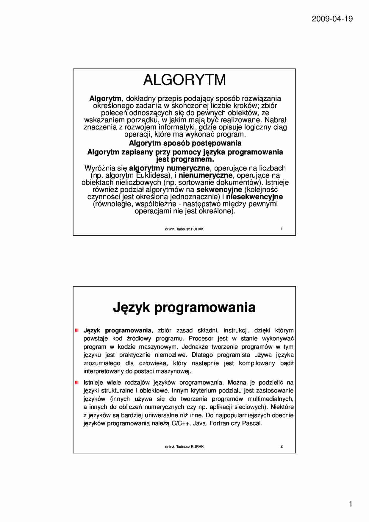 Wykład - definicja algorytmu - strona 1