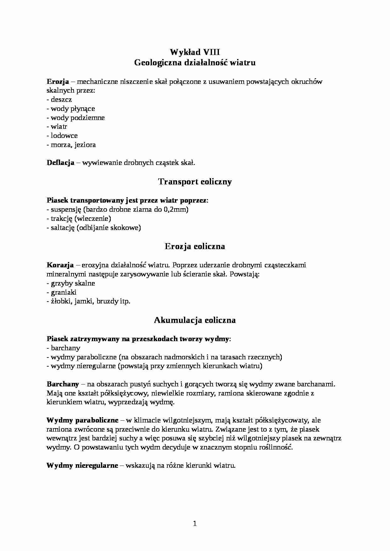 Wykład - Geologiczna działalność wiatru - strona 1