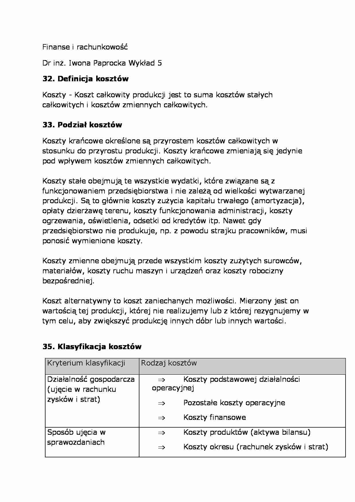 Wykład - Definicja kosztów - strona 1