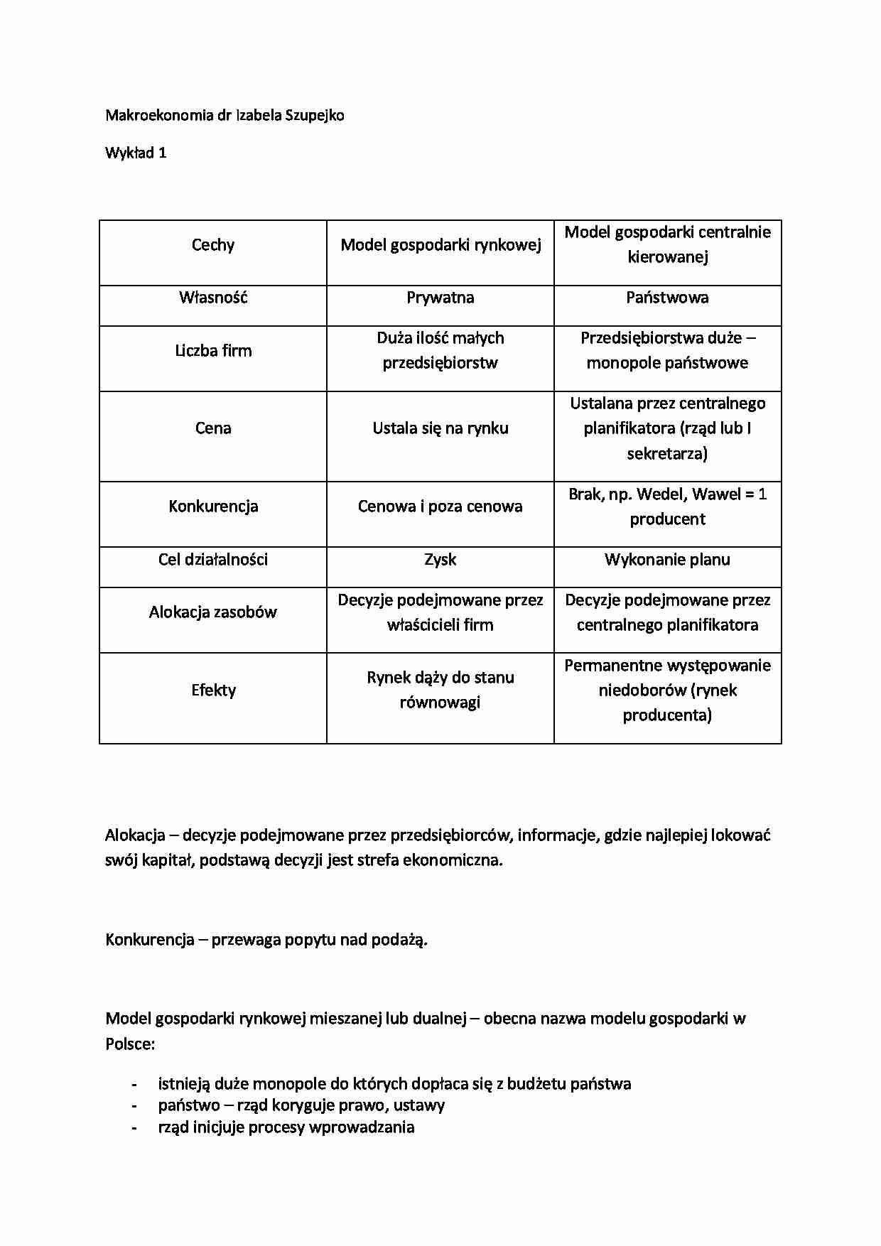 Wykład - Model gospodarki rynkowej - strona 1