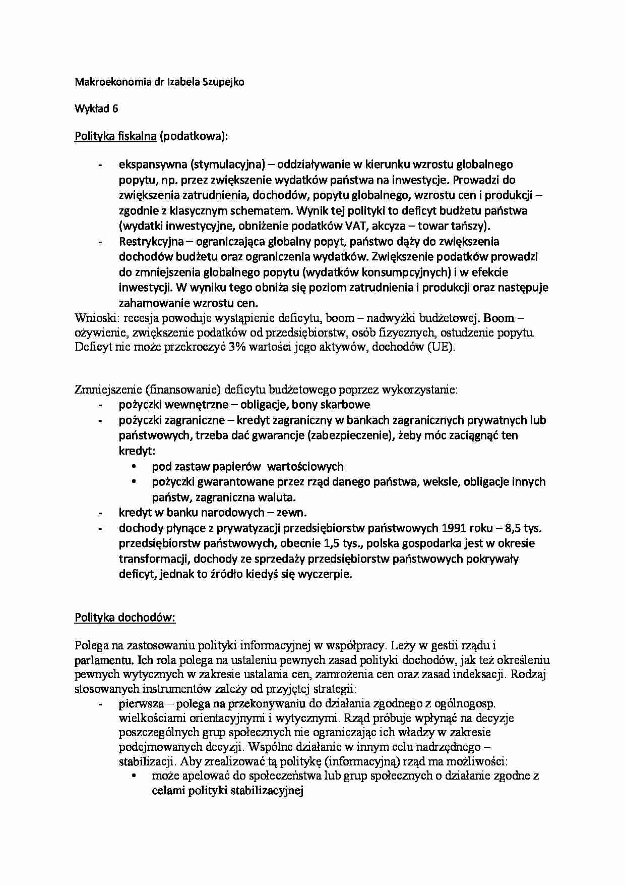 Wykład - Polityka fiskalna (podatkowa) - strona 1