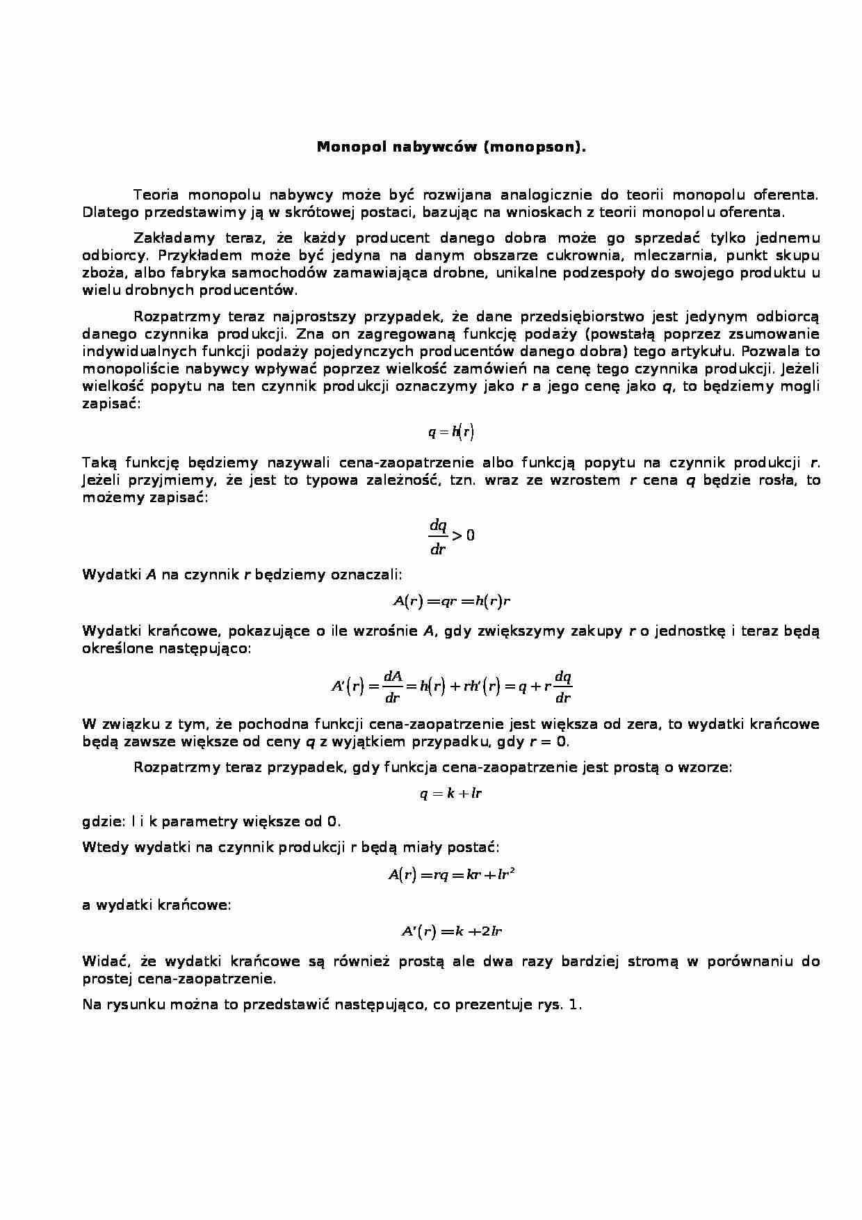 Monopol nabywców - monopson - wykład - strona 1