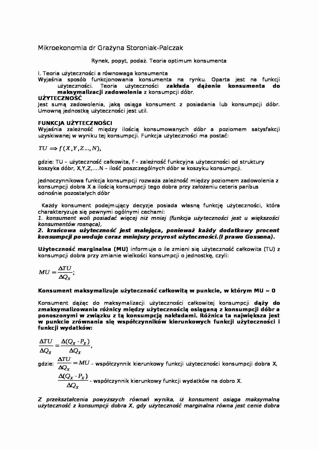 Optimum konsumenta - wykład - strona 1