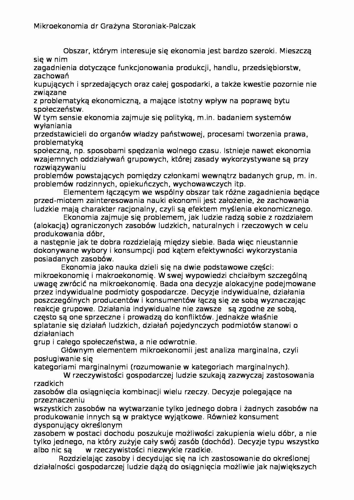 Przedmiot mikroekonomii - wykład - strona 1