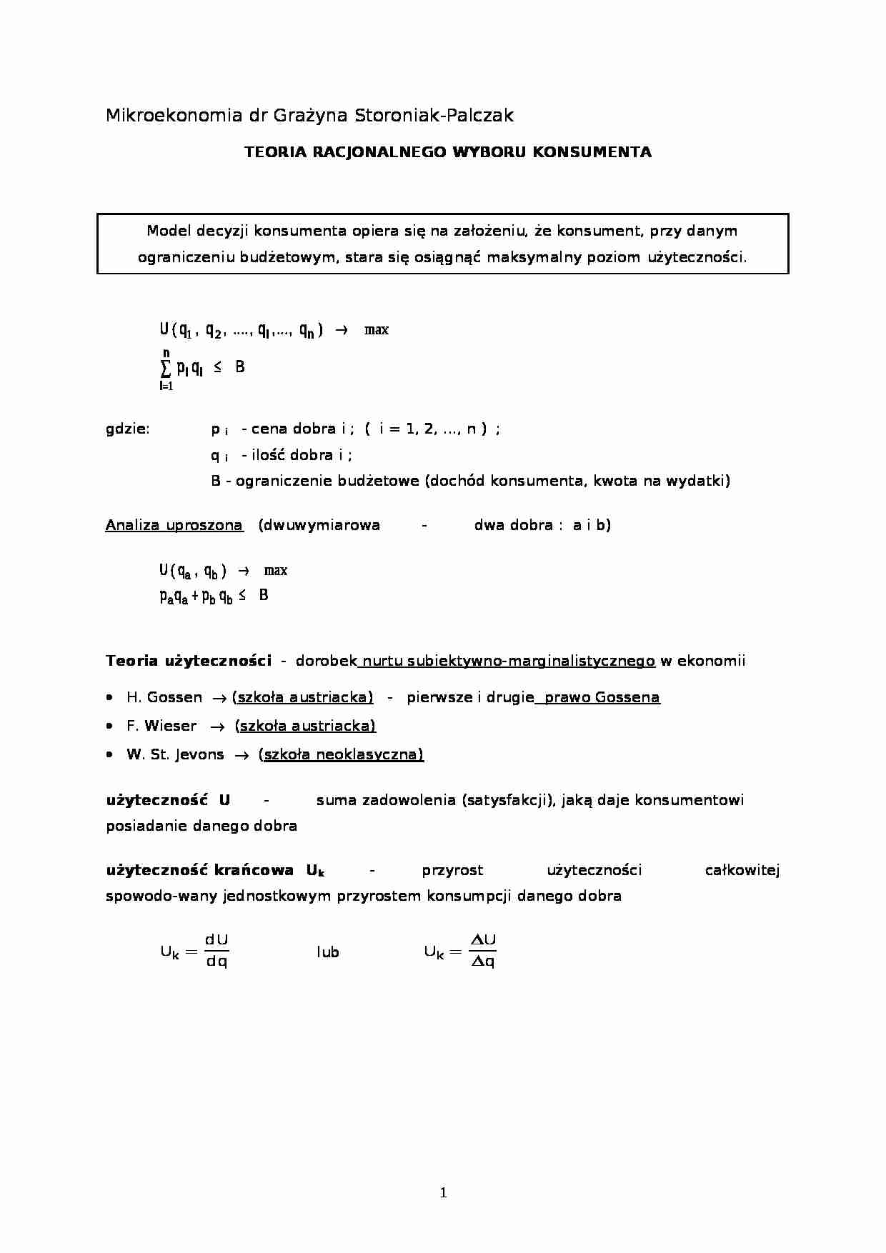 Wybór konsumenta - wykład - strona 1