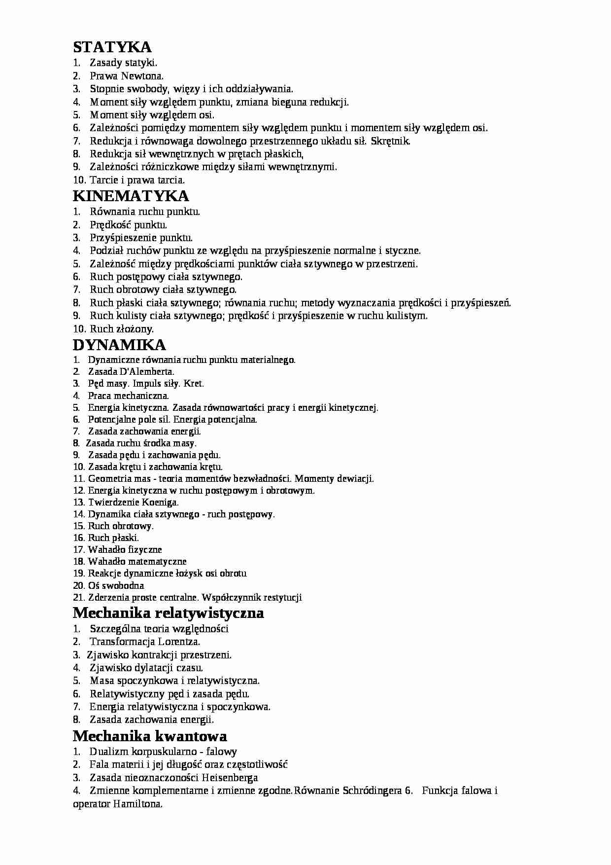 Zagadnienia do egzaminu z mechaniki - strona 1