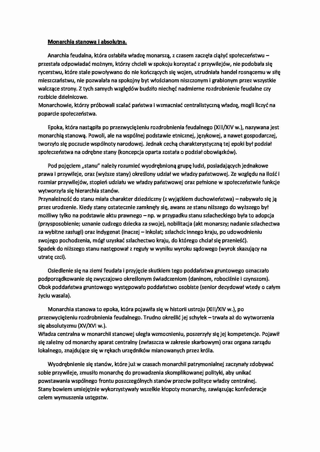 Monarchia stanowa i absolutna-Wykład. - strona 1