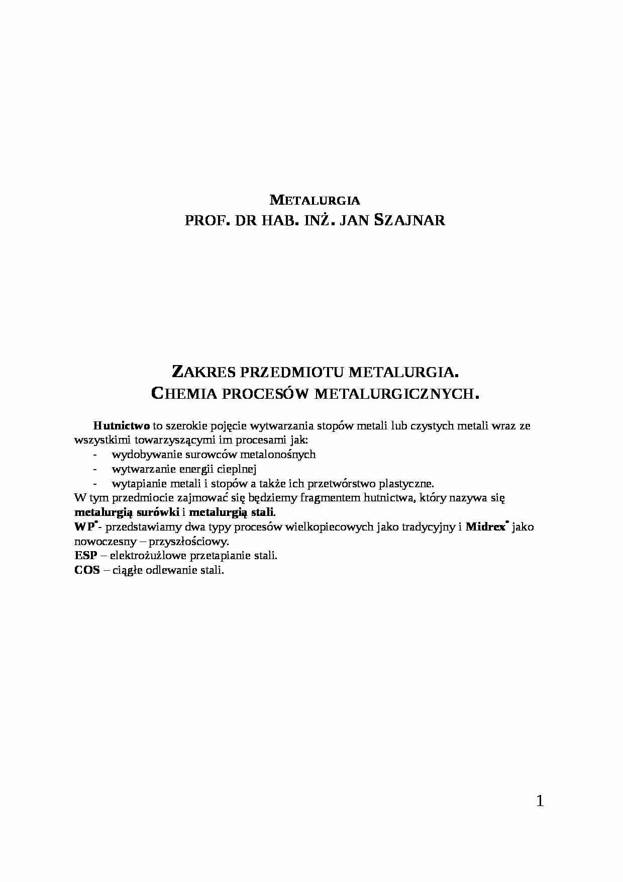 Wykład - Zakres przedmiotu metalurgii - strona 1